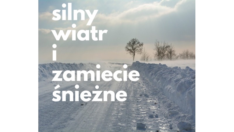 Silny wiatr i droga zasypana śniegiem (Fot. materiał UM)